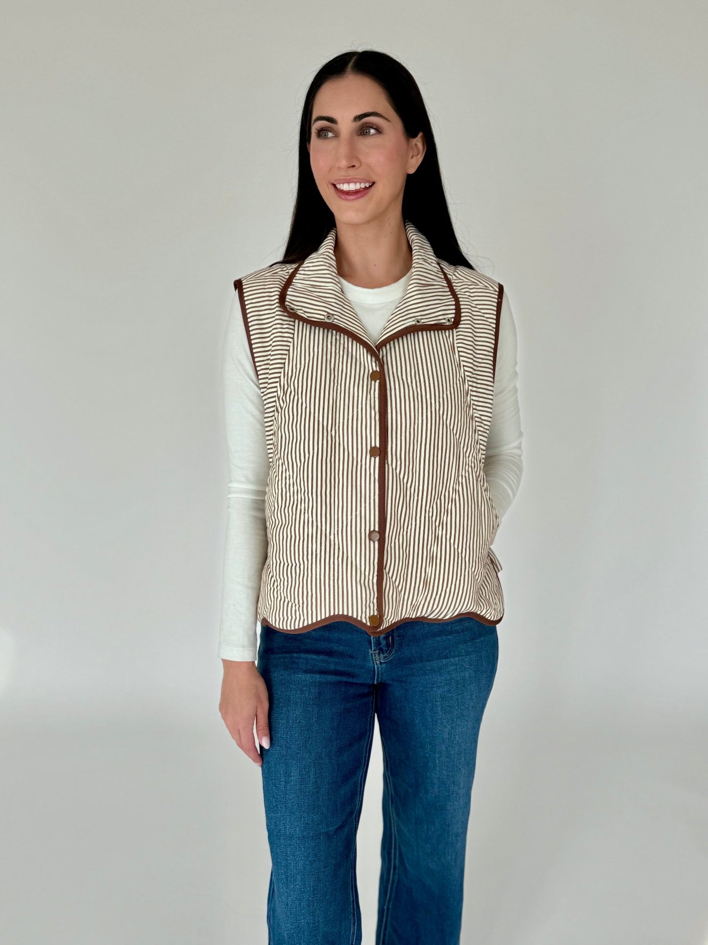 Lisa Brown & White Stripe Scallop Vest