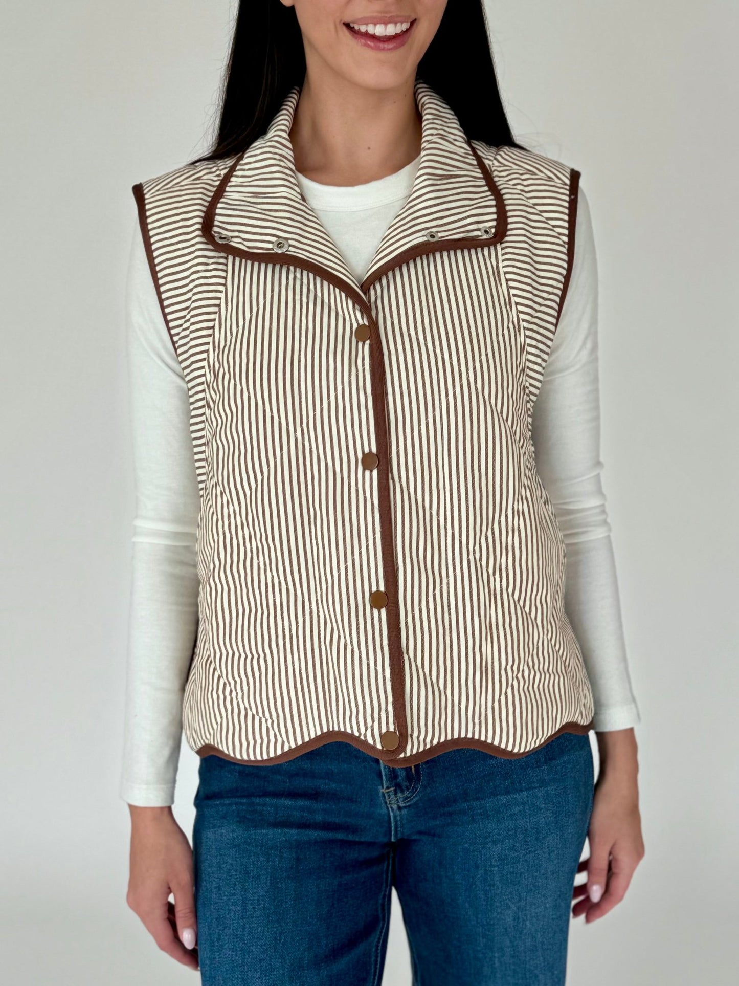 Lisa Brown & White Stripe Scallop Vest