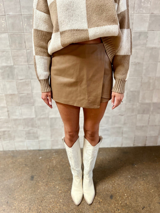 Emma Faux Leather Wrap Skort