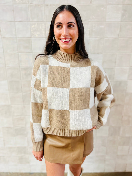 Clara Checkered Crew Neck Sweater