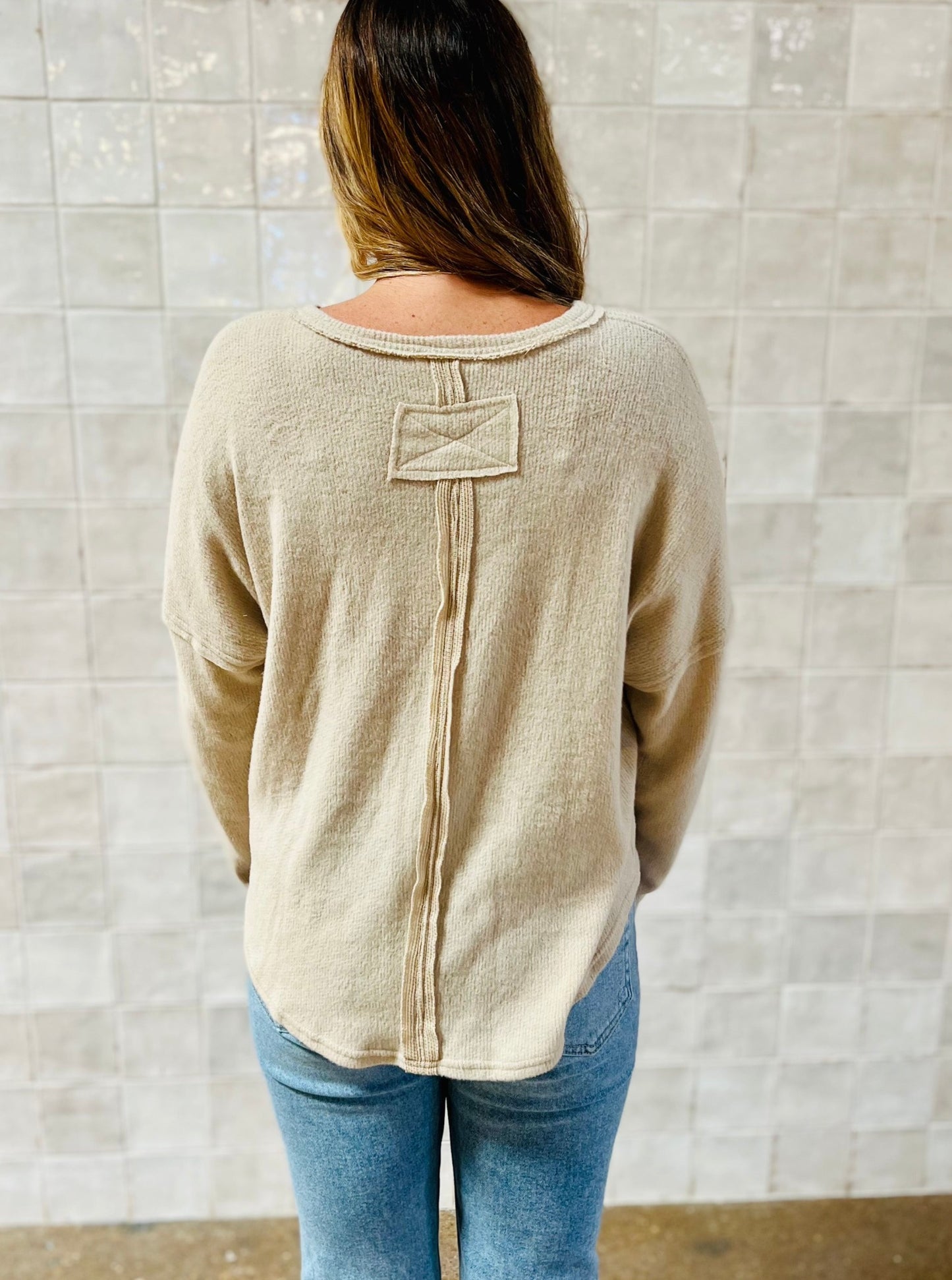 Harley Khaki Long Sleeve Knit Top