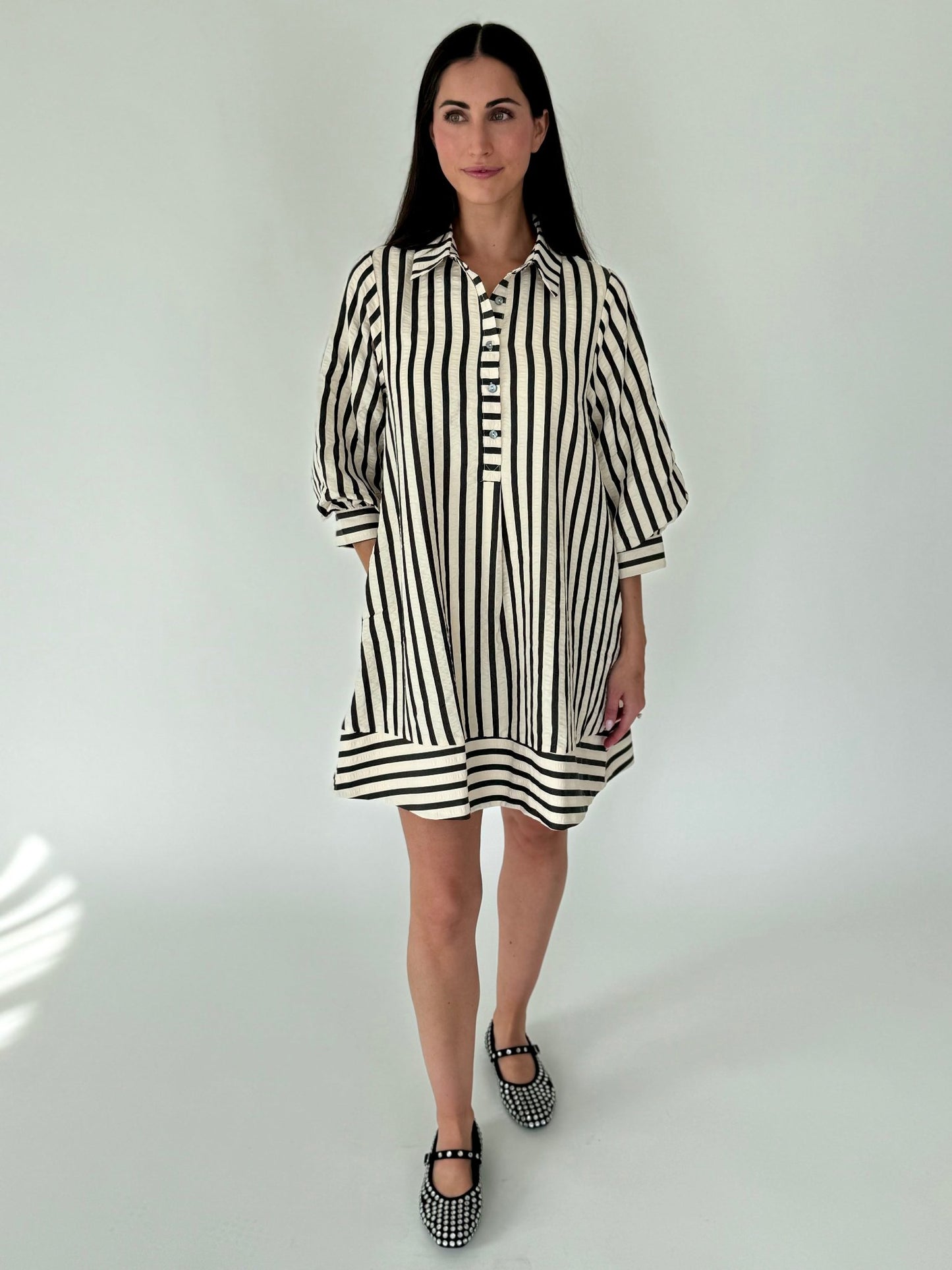 Addyson Black and White Stripe Babydoll Dress