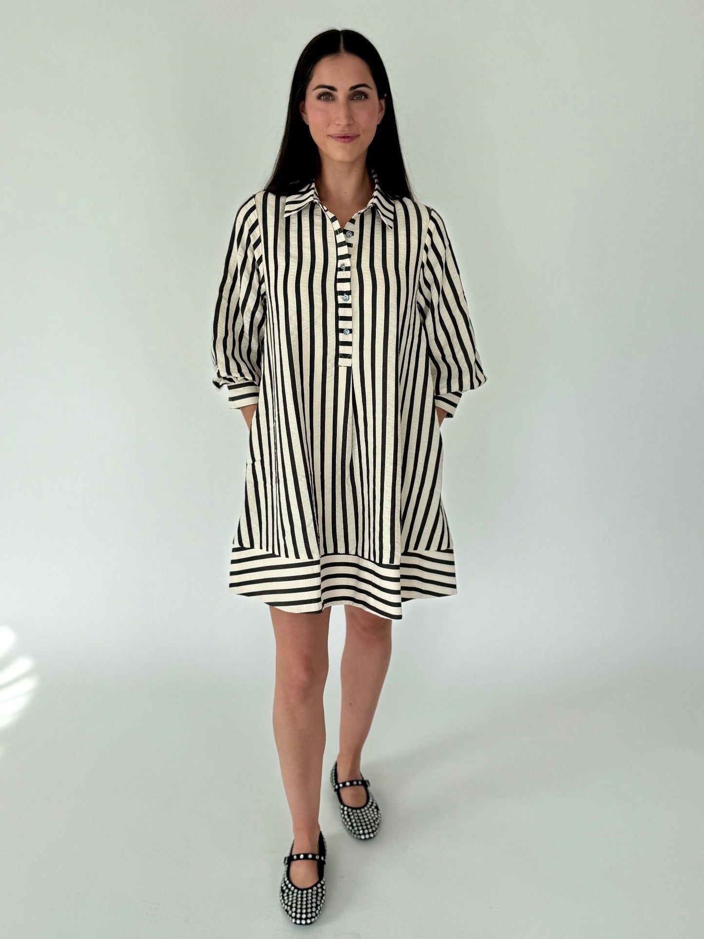 Addyson Black and White Stripe Babydoll Dress