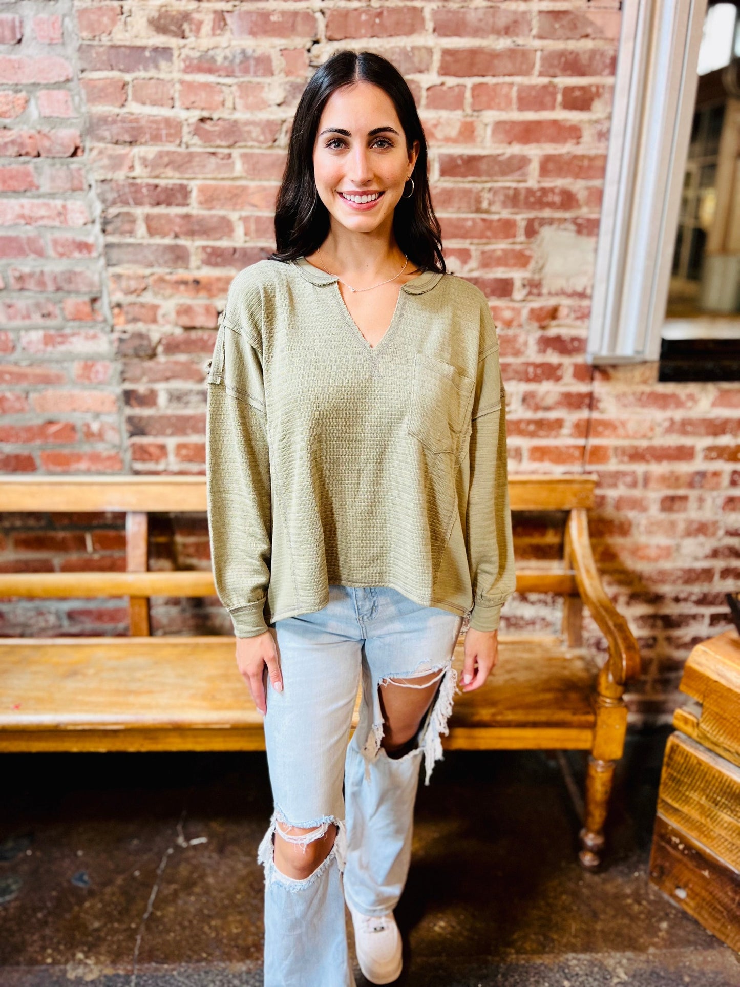 Luna Sage Long Sleeve Knit Top