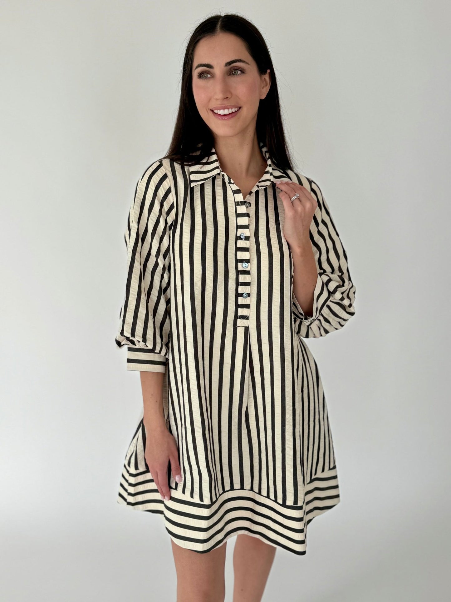 Addyson Black and White Stripe Babydoll Dress