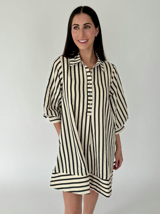 Addyson Black and White Stripe Babydoll Dress