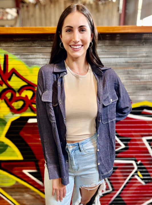 Piper Navy Button Up Flannel Shirt