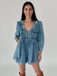 Valerie Long Sleeve Tie Denim Romper