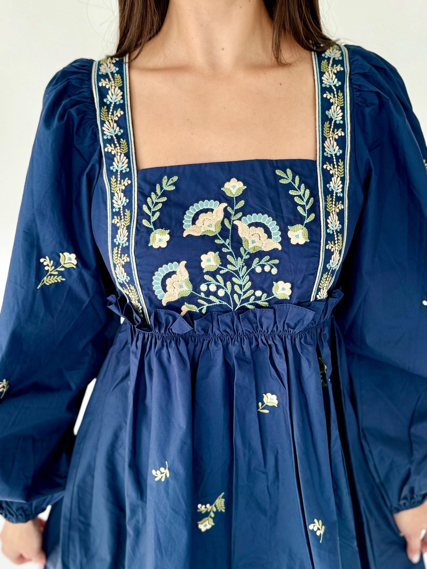 Rylee Embroidered Long Sleeve Navy Dress