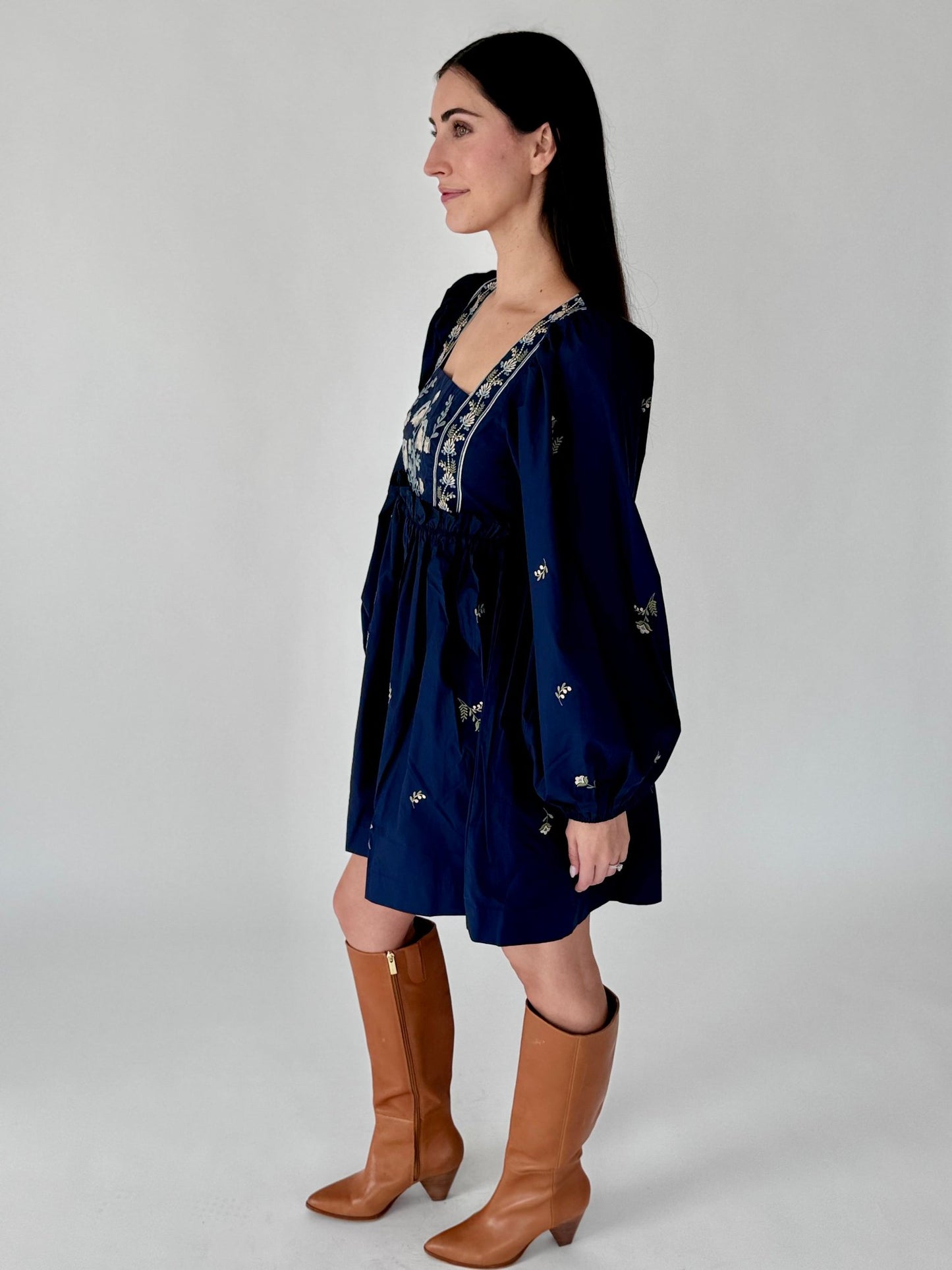 Rylee Embroidered Long Sleeve Navy Dress