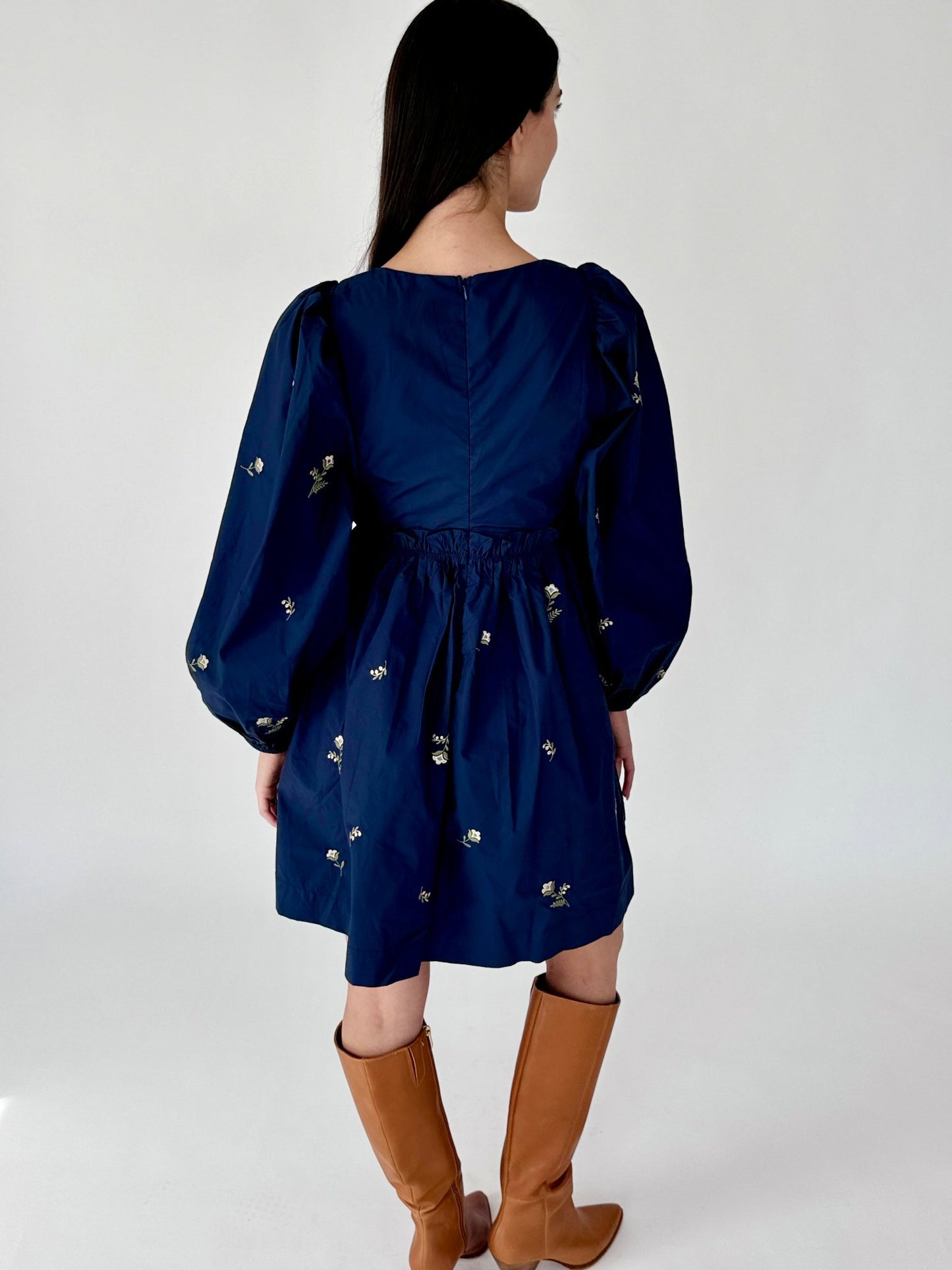 Rylee Embroidered Long Sleeve Navy Dress