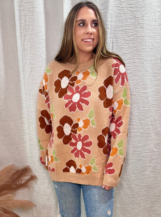 Tatum Taupe Floral Sweater