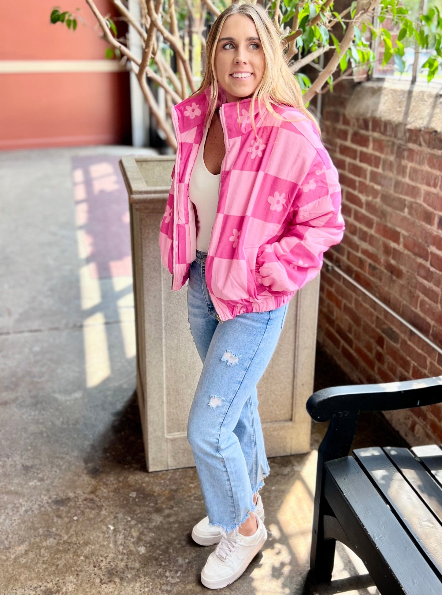 Polly Checkered and Floral Puffer Jacket