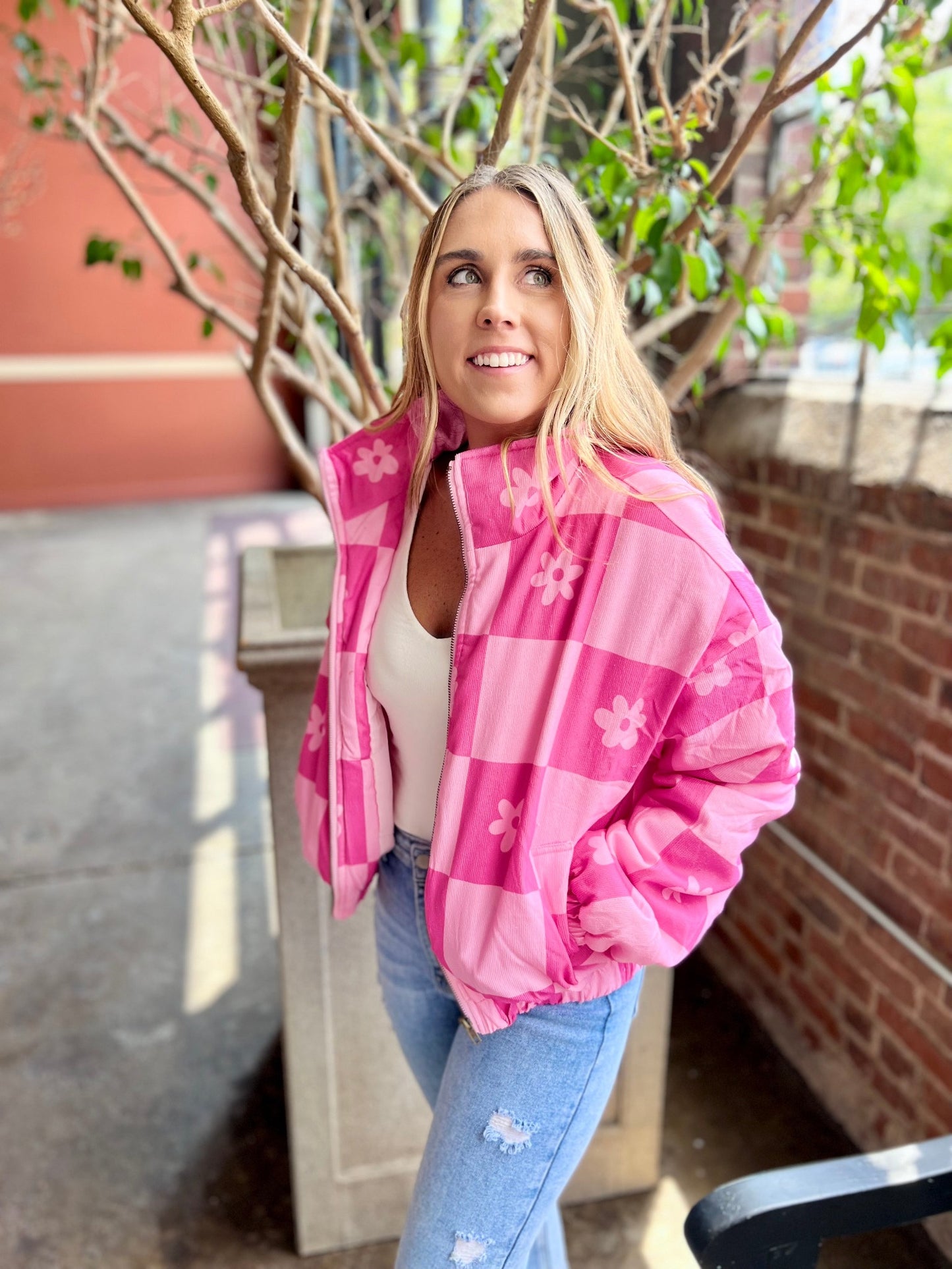 Polly Checkered and Floral Puffer Jacket