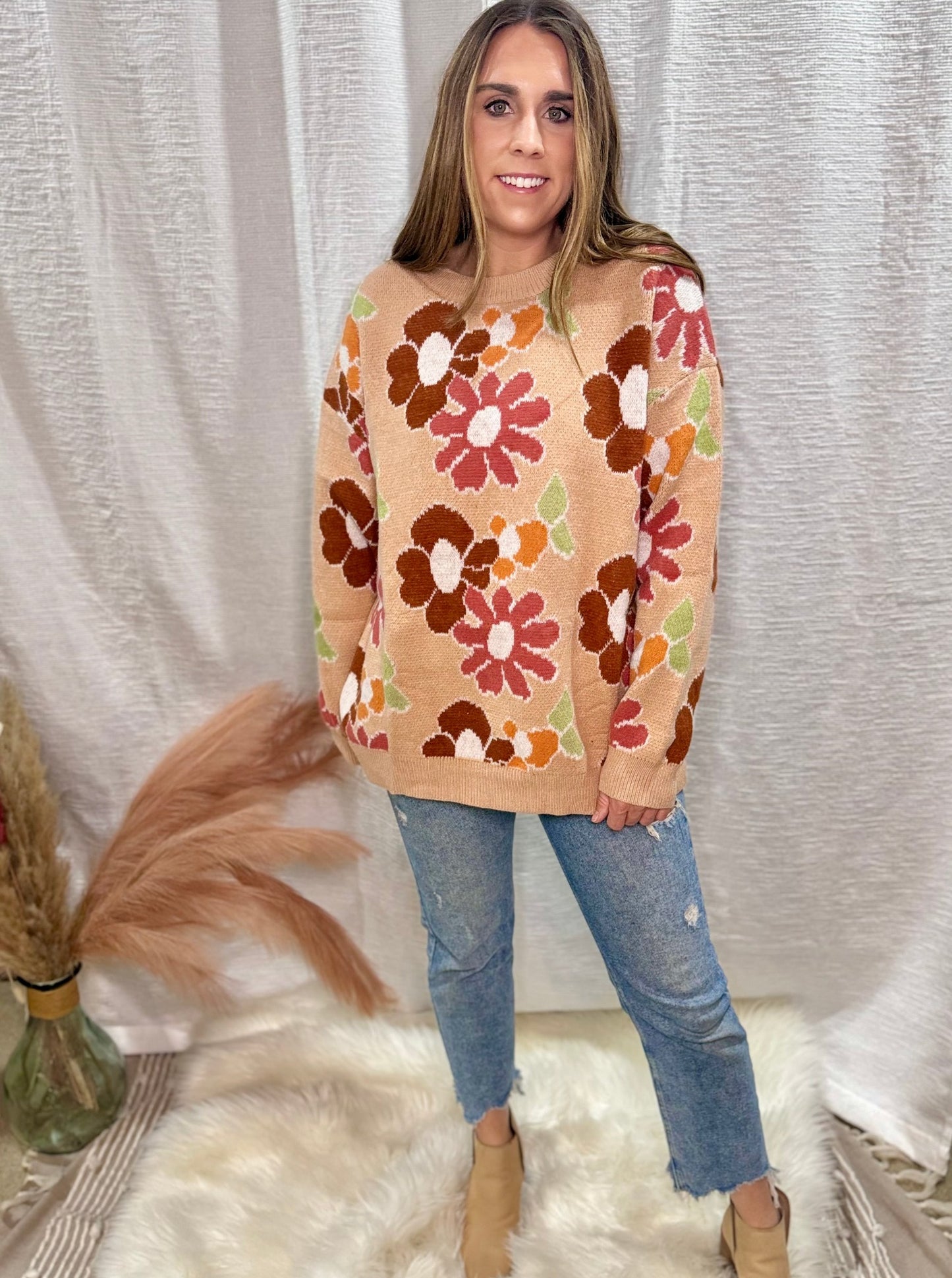 Tatum Taupe Floral Sweater