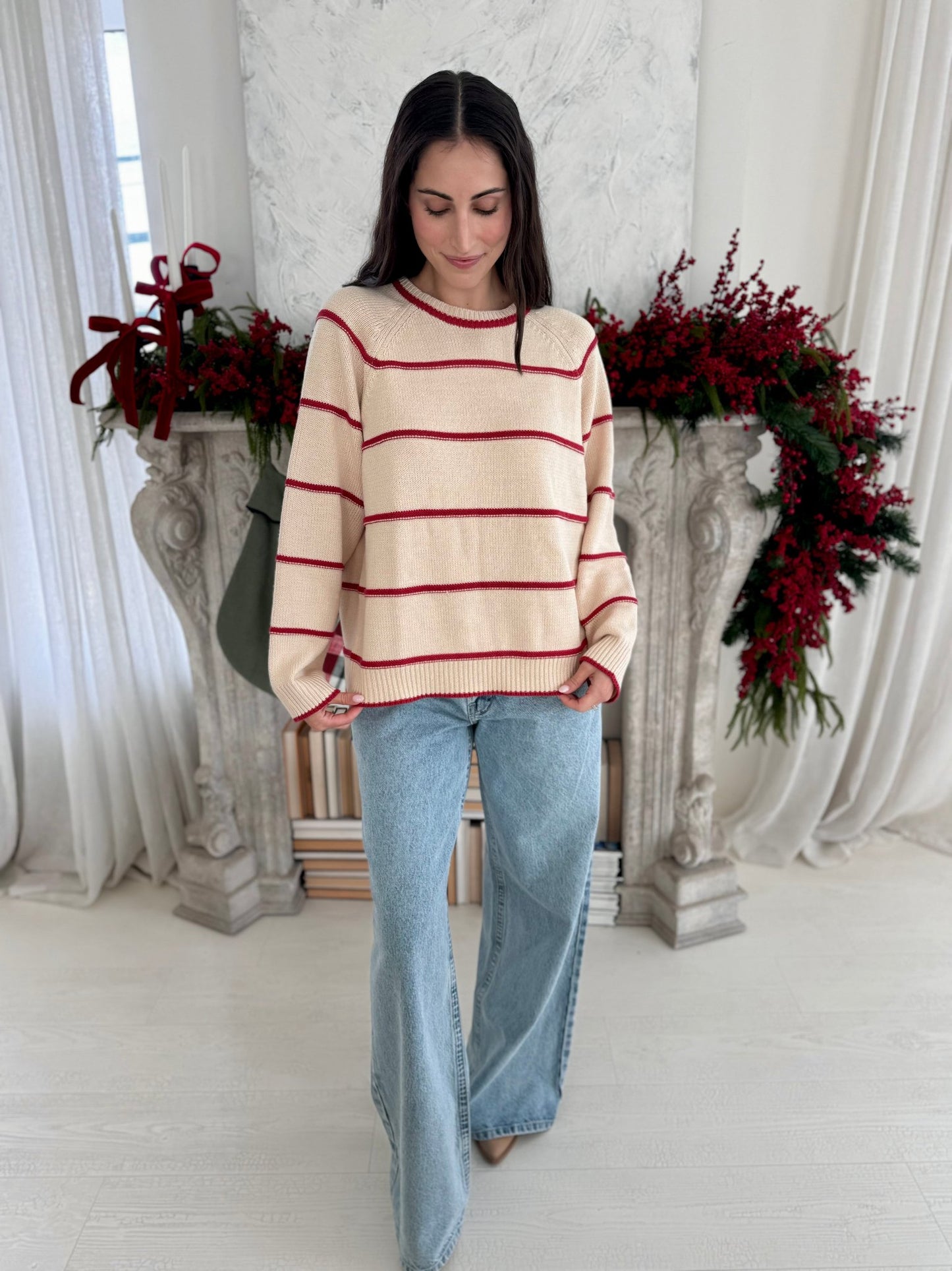 Holly Ivory & Red Pinstripe Sweater