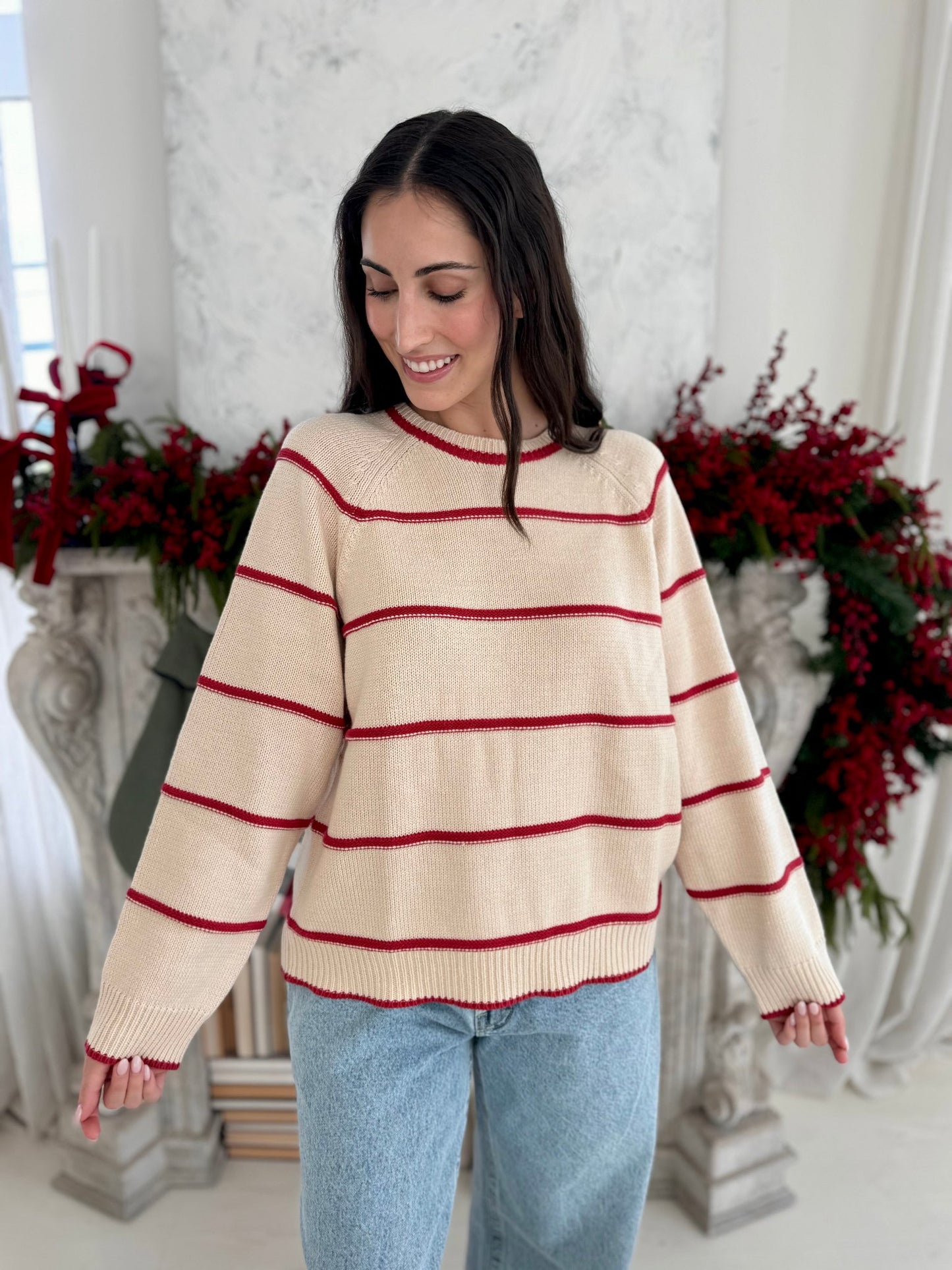 Holly Ivory & Red Pinstripe Sweater