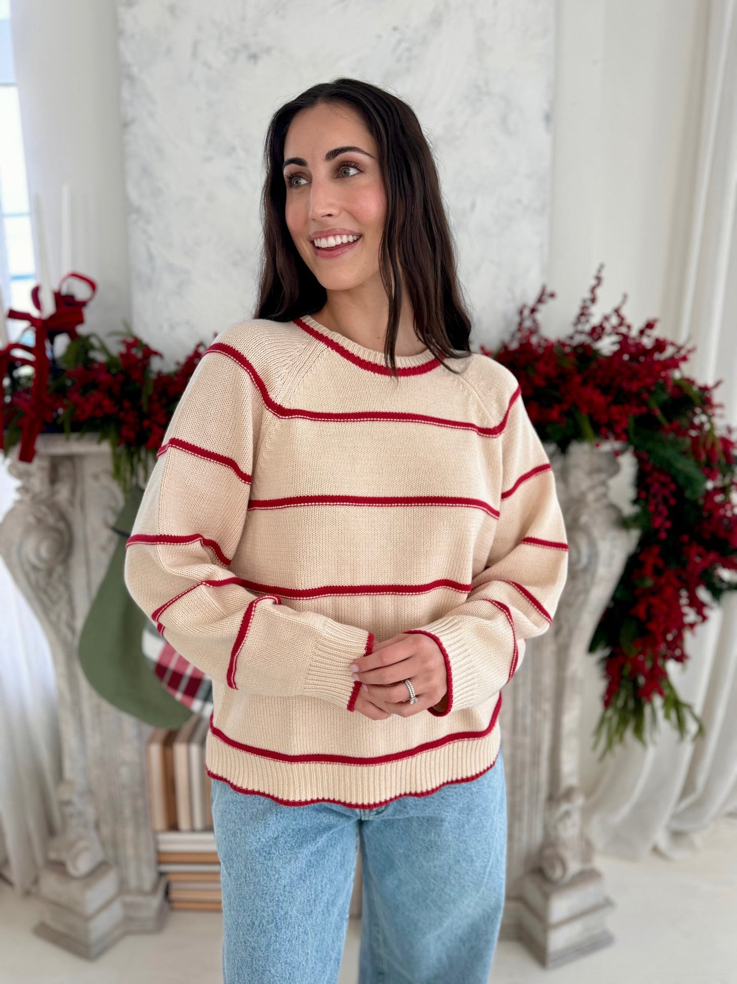 Holly Ivory & Red Pinstripe Sweater