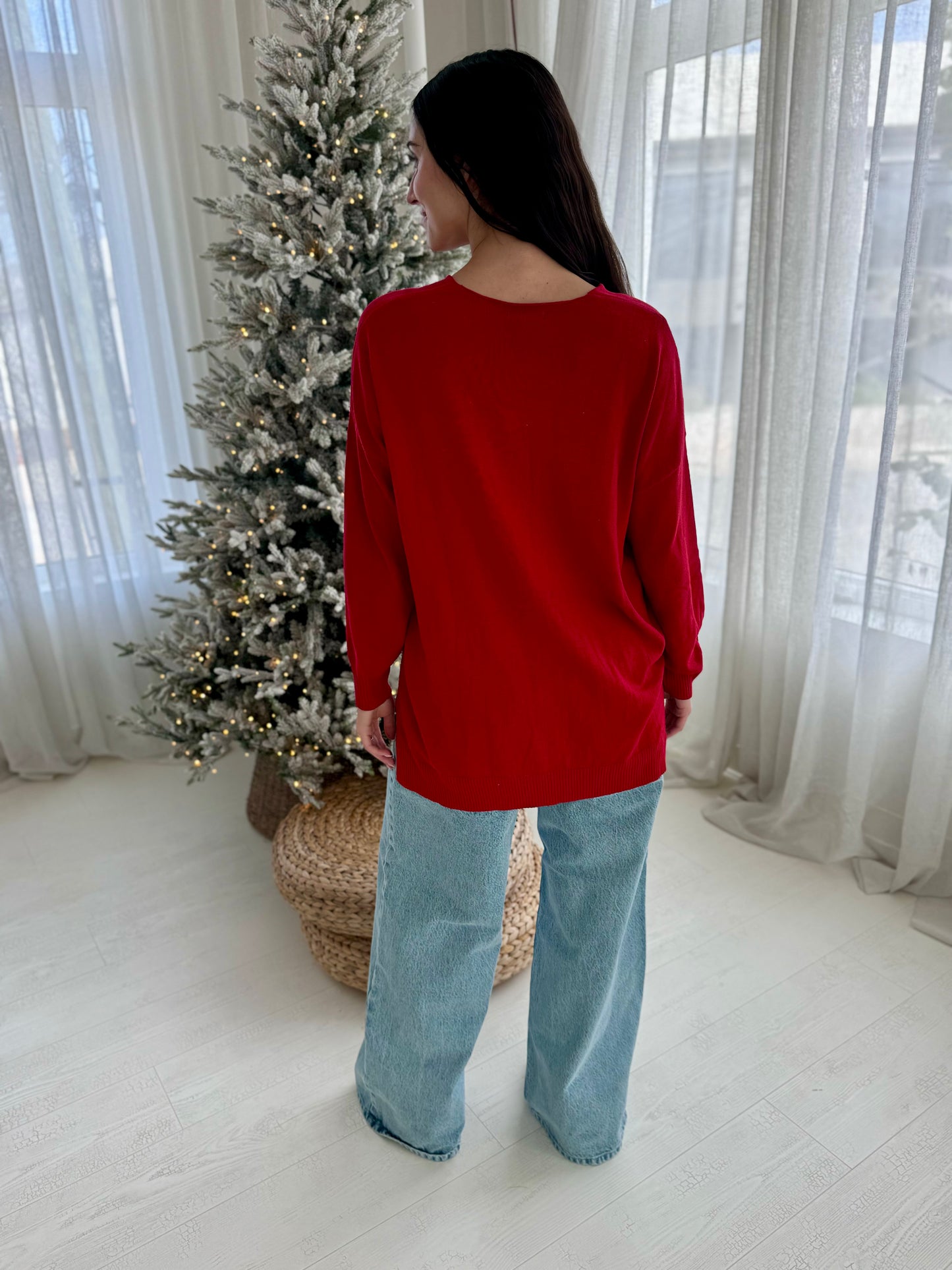 Lola Red Knit Long Sleeve Sweater