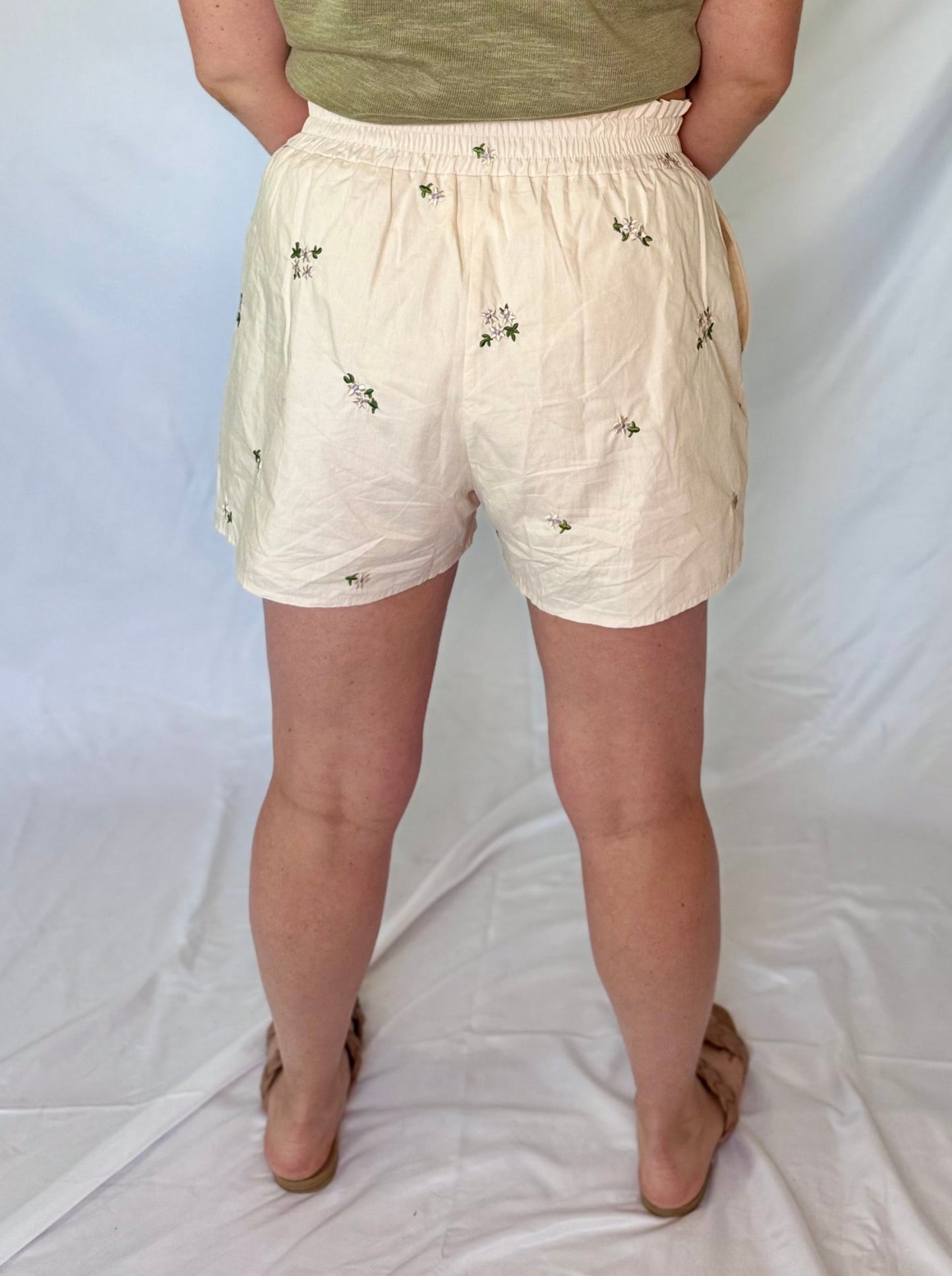 Audrey Cream Floral Embroidered Shorts