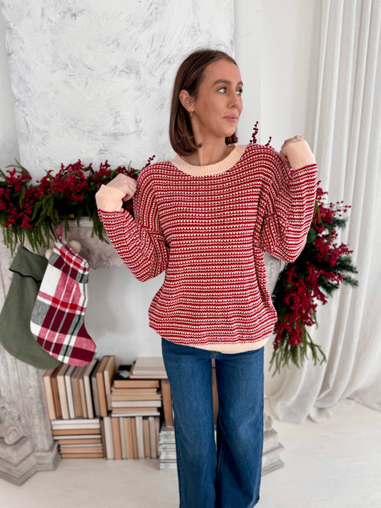 Vanessa Red and White Stripe Sweater