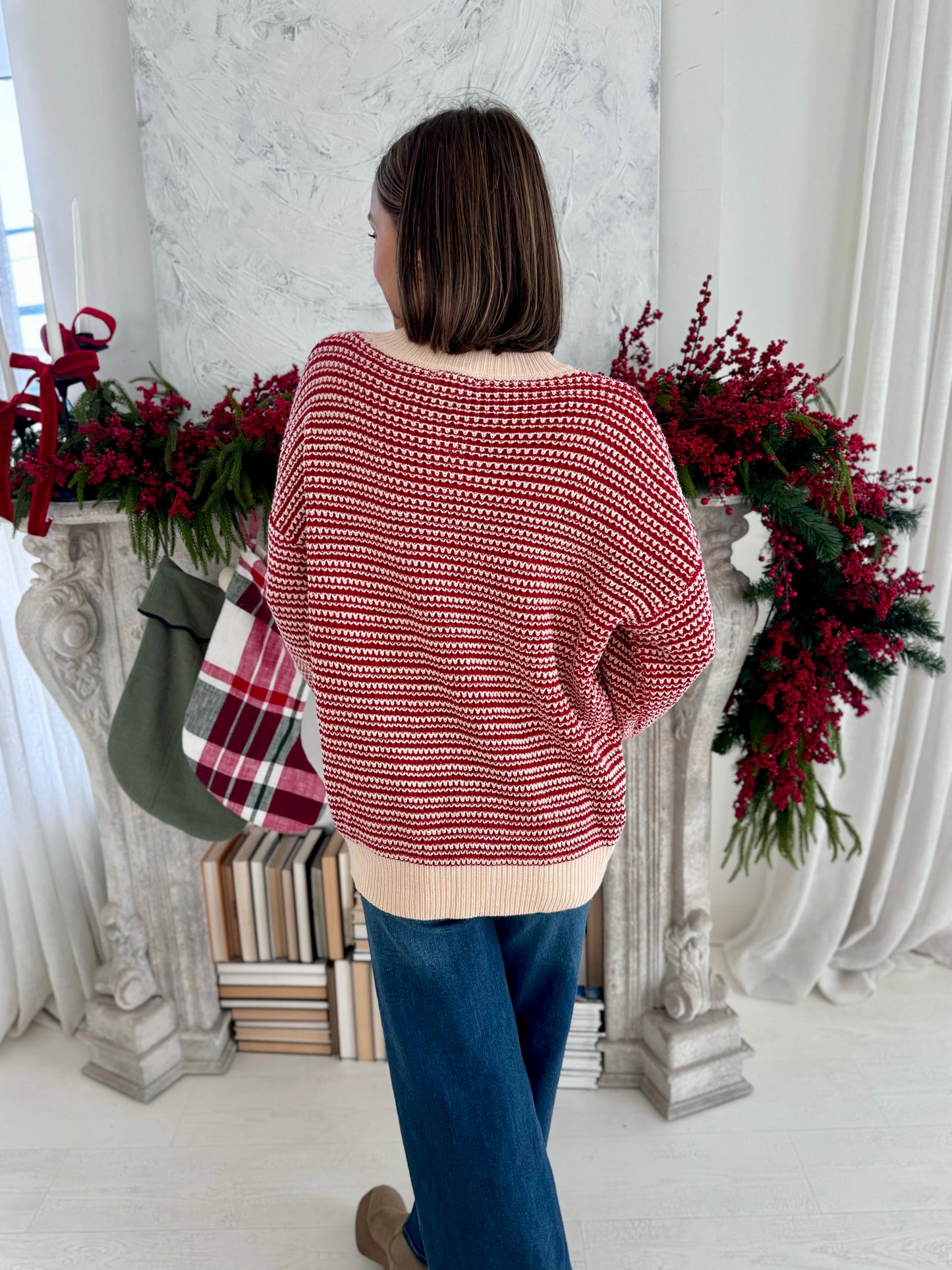 Vanessa Red and White Stripe Sweater