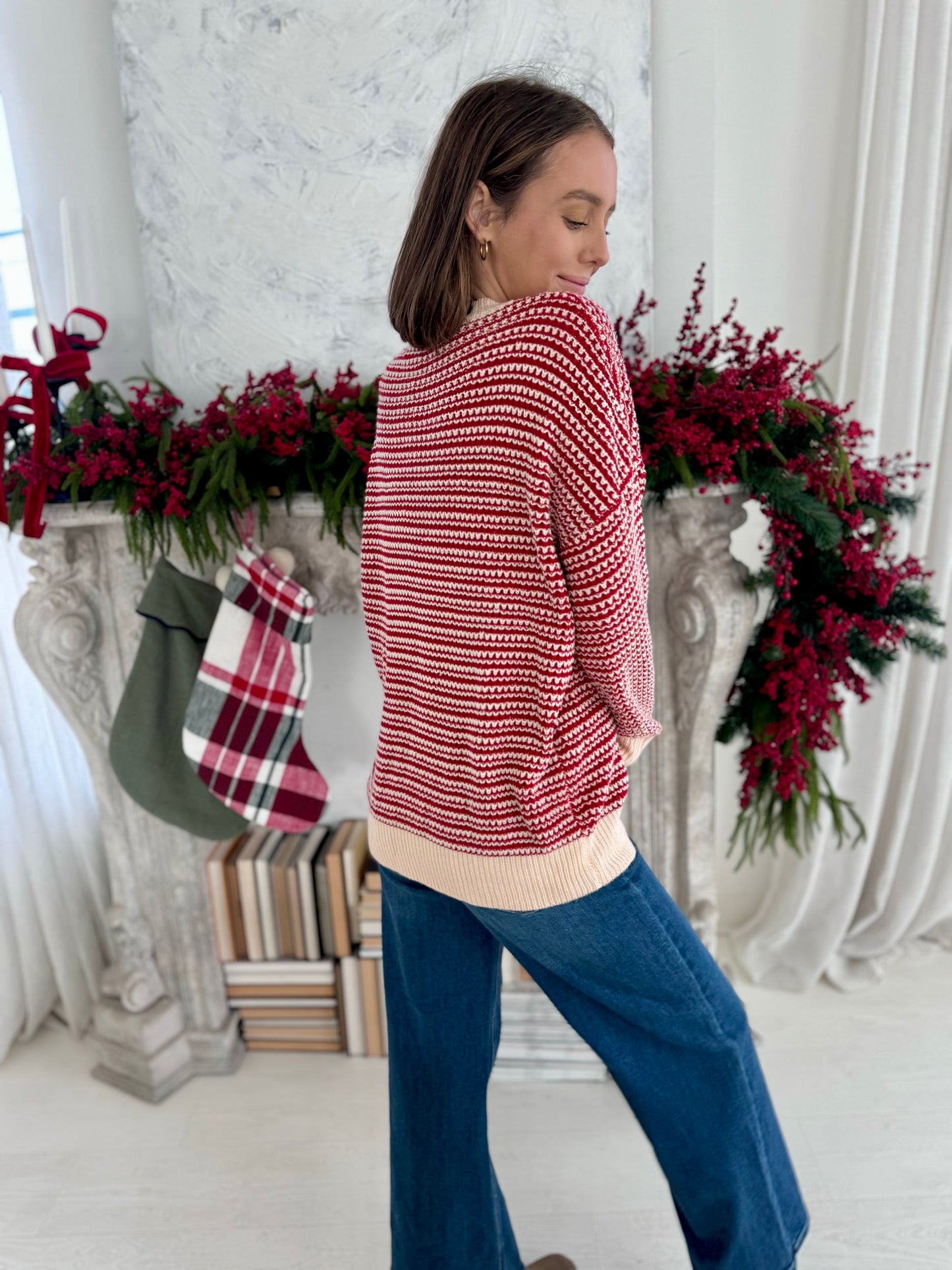 Vanessa Red and White Stripe Sweater