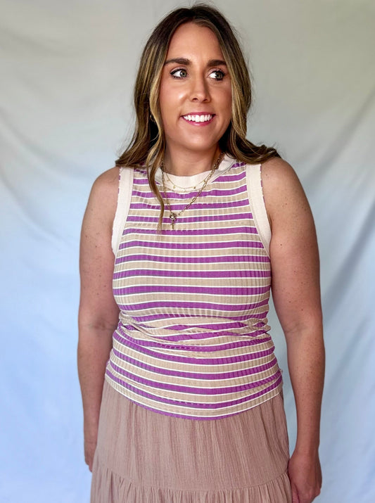 Taylor Stripe High Neck Tank Top