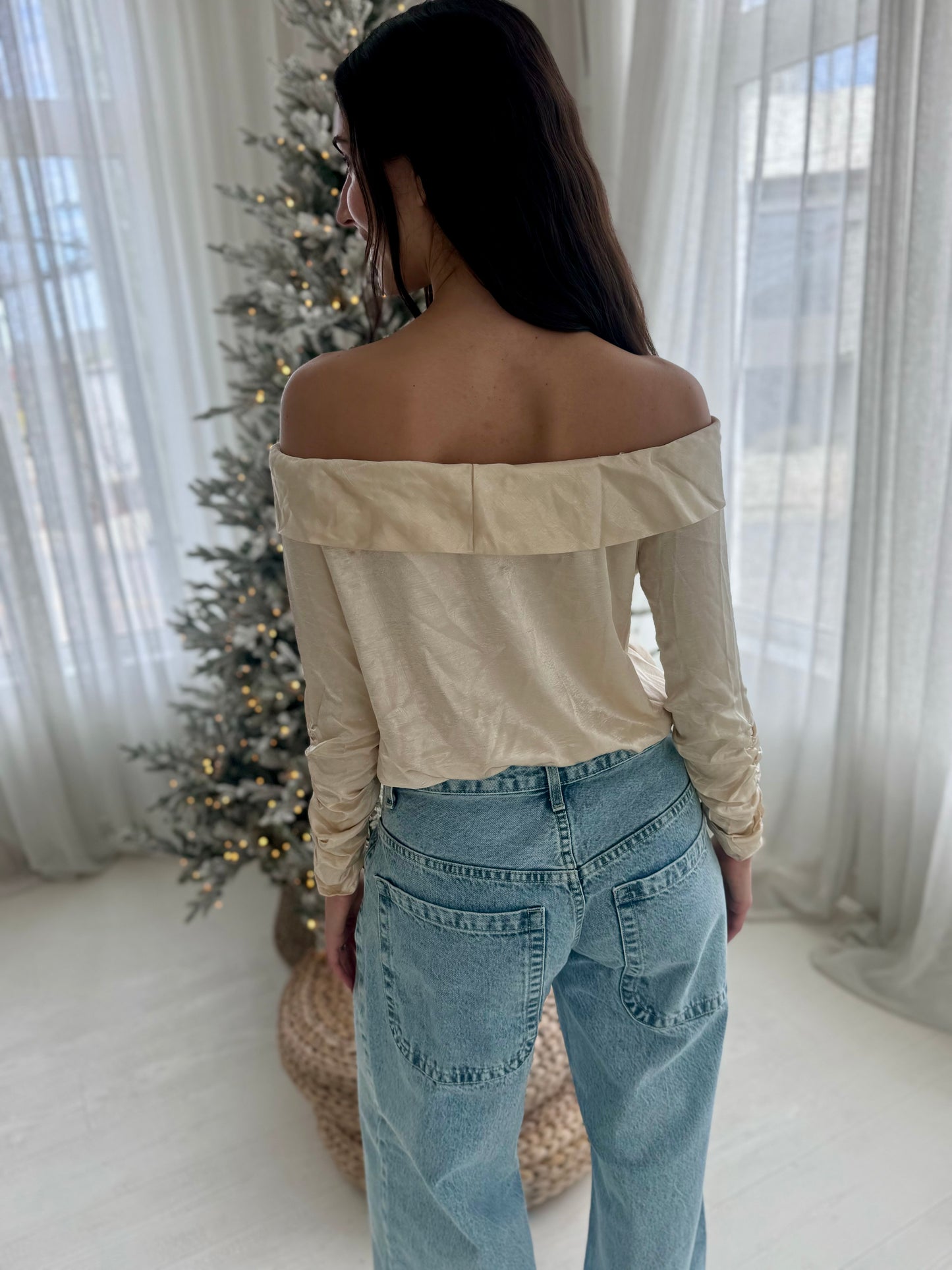 Elsie Champagne Off Shoulder Bodysuit