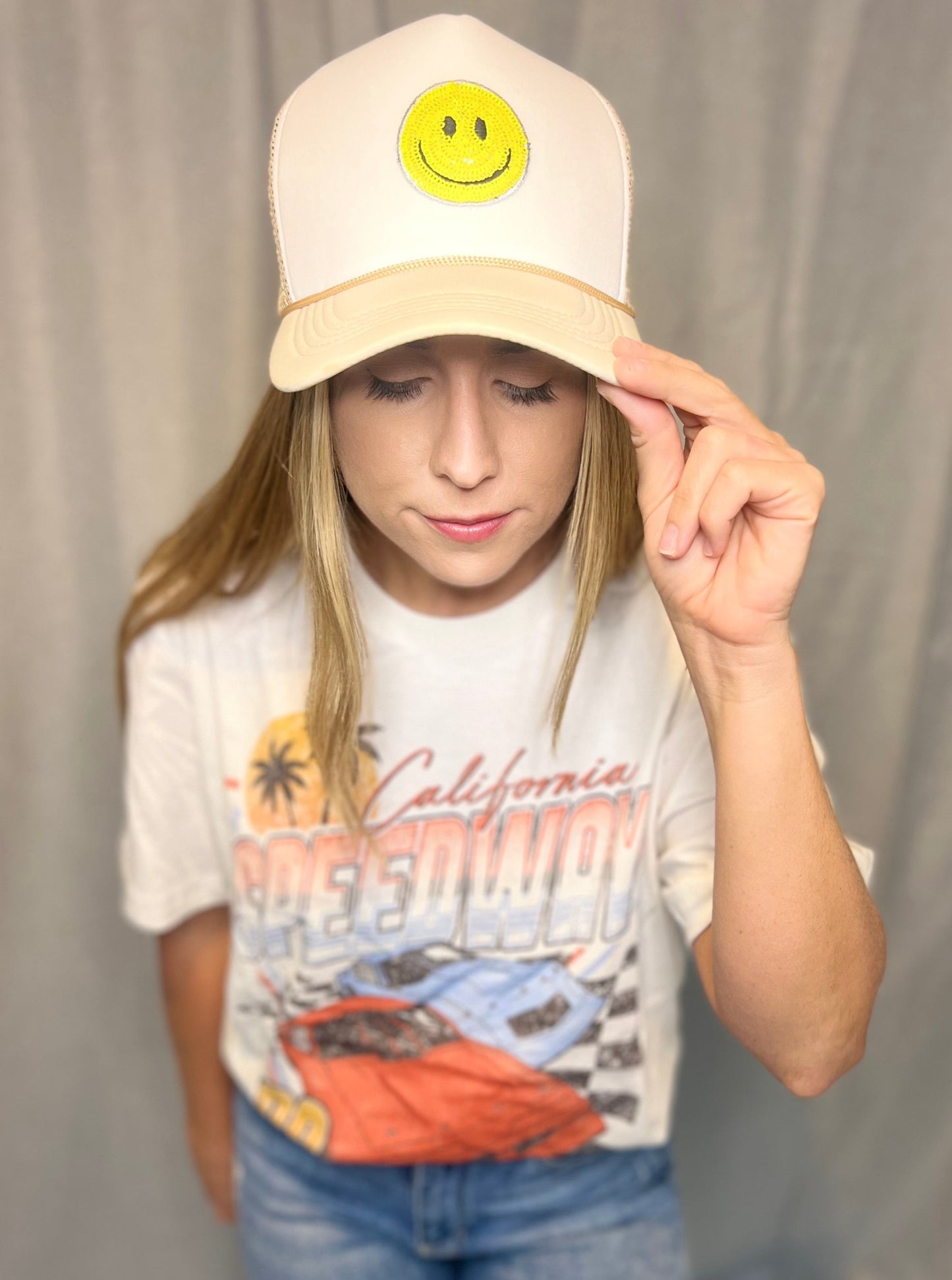 Smiley Face Patch Trucker Hat