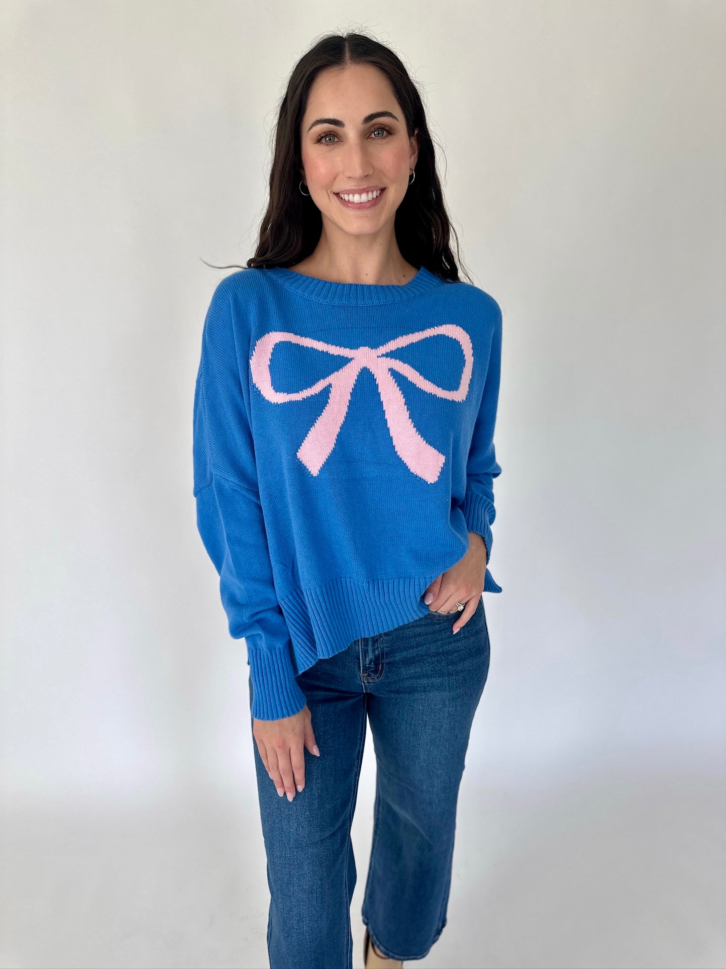 Abigail Ribbed Pink Bow Sweater