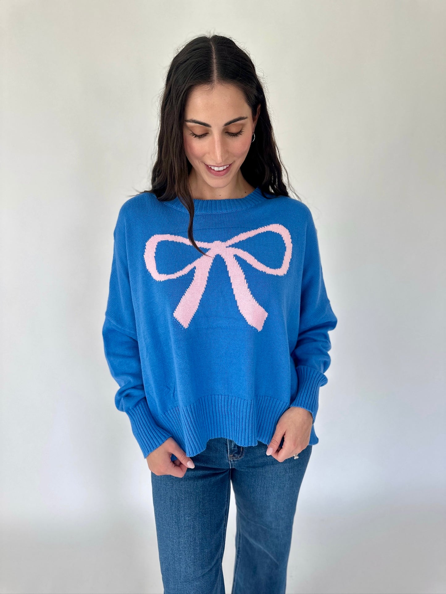 Abigail Ribbed Pink Bow Sweater