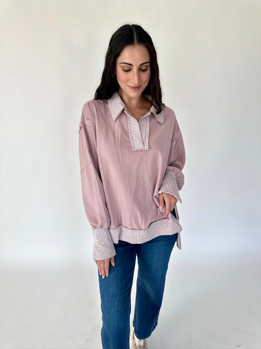 Stevie Dusty Lavender Two-Toned Pullover