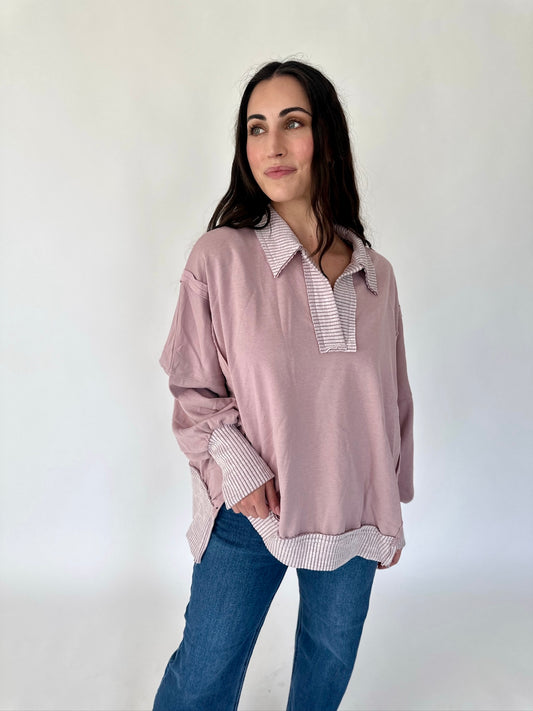 Stevie Dusty Lavender Two-Toned Pullover