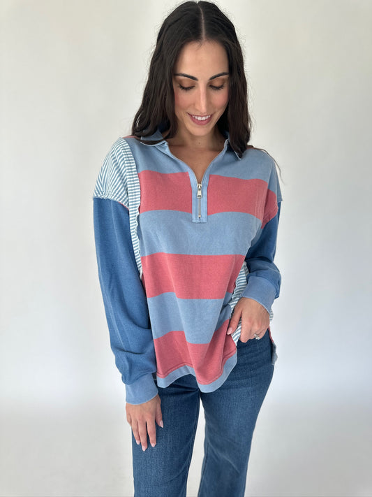 Aubree Mineral Wash Color Block Sweatshirt