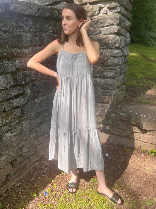 Lexa Gray Snow Washed Tiered Cami Dress