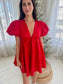 Rosealie  Red Babydoll Bubble Sleeve Mini