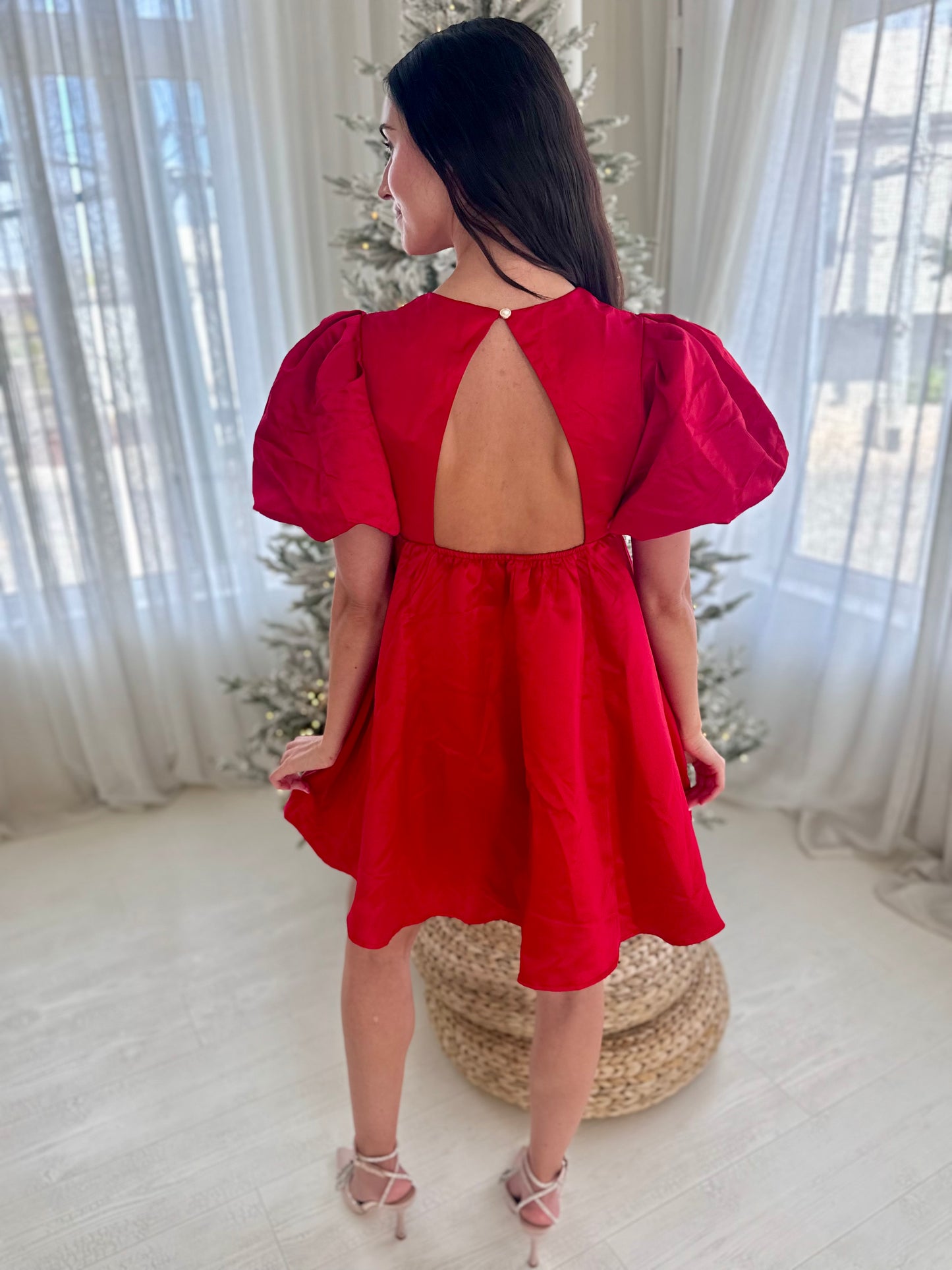 Rosealie  Red Babydoll Bubble Sleeve Mini