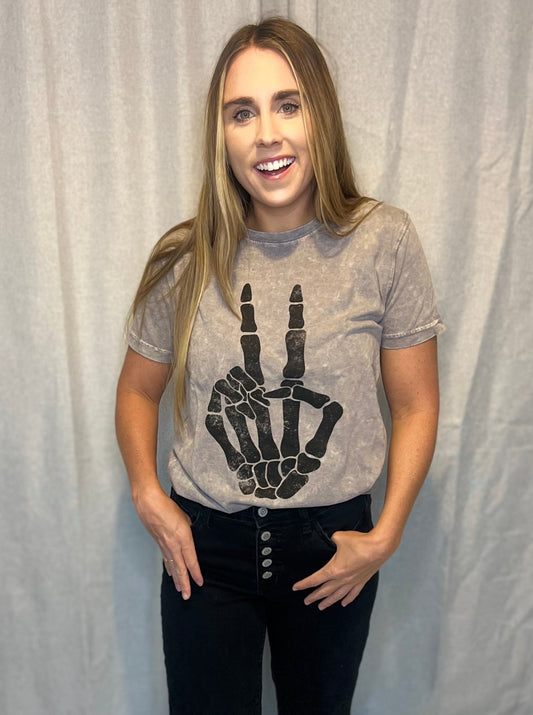 Skull Hand Mineral Wash Graphic Tee