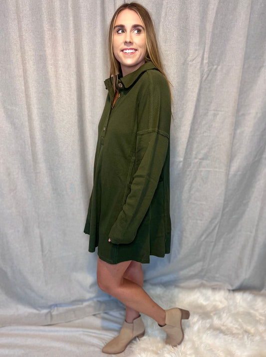 Alex Olive Knit Henley Mini Dress