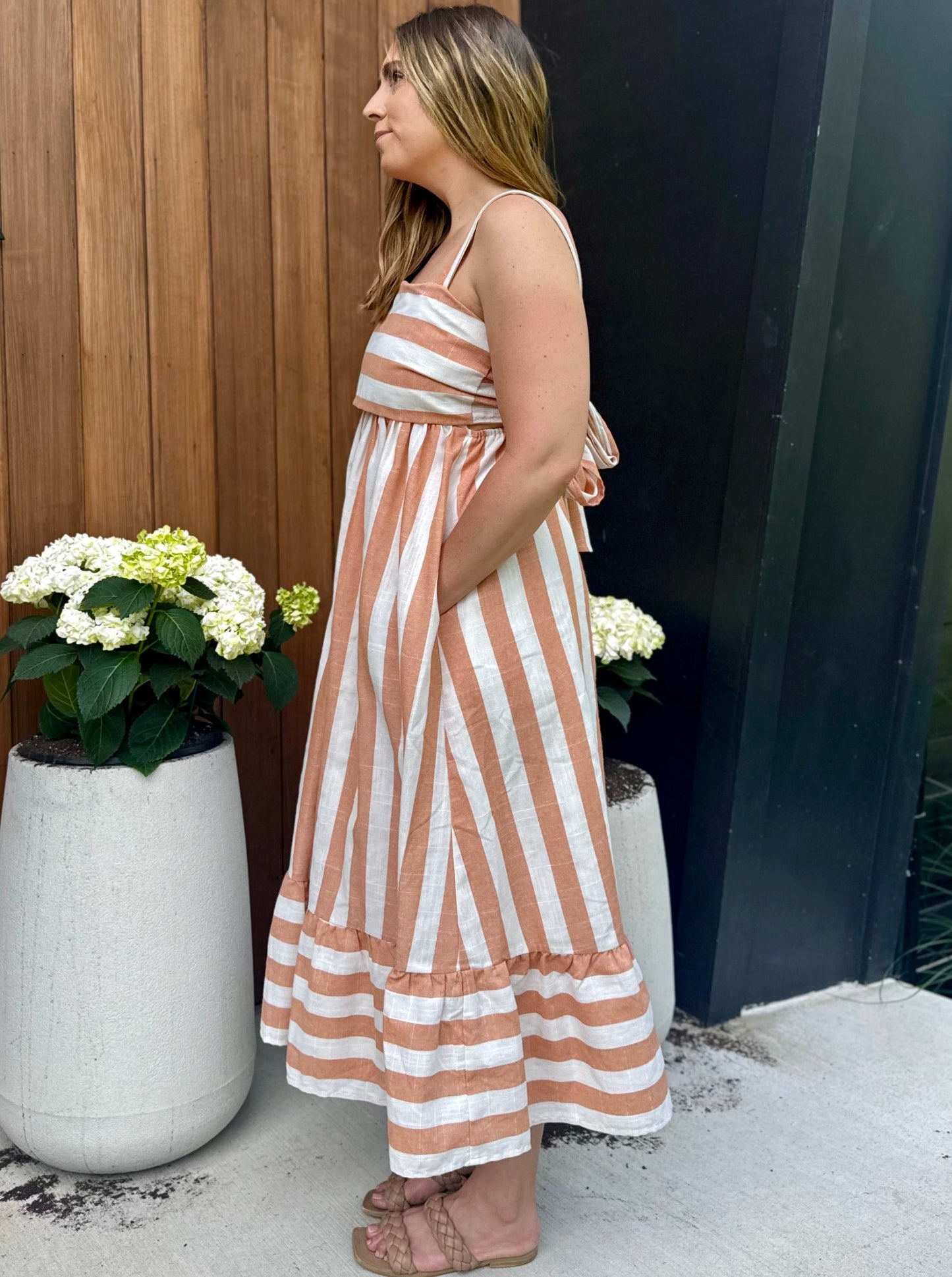 Evan Orange Stripe Midi Dress