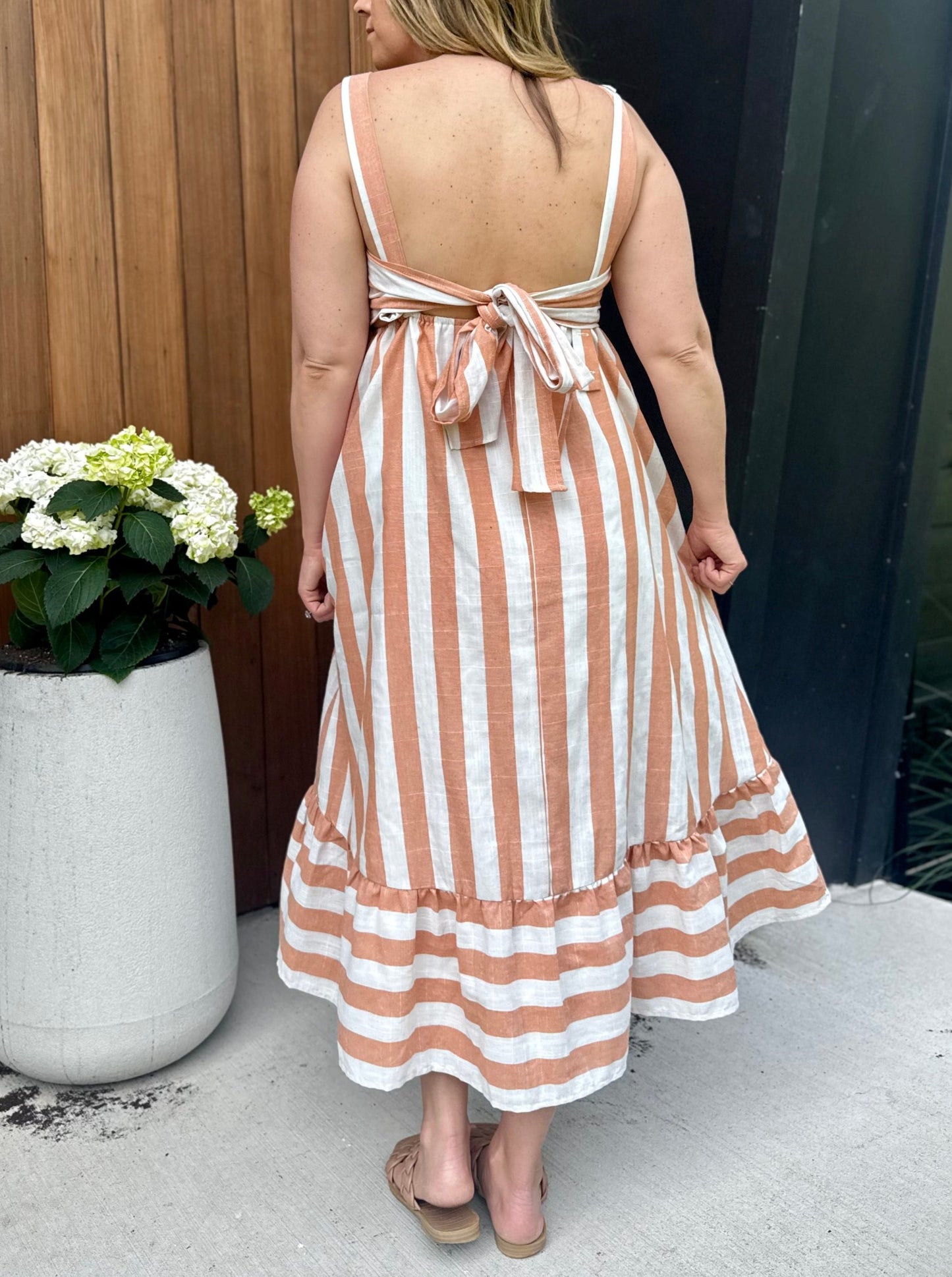 Evan Orange Stripe Midi Dress