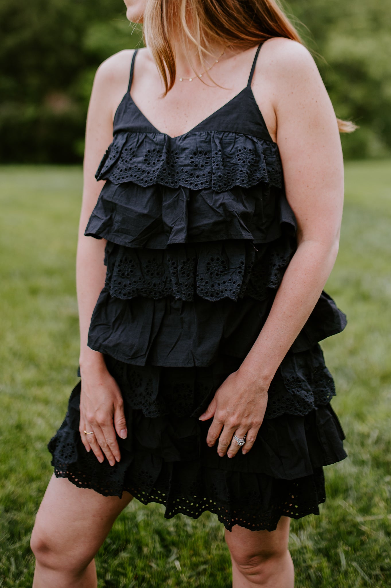 Cora Black Tiered Mini Dress