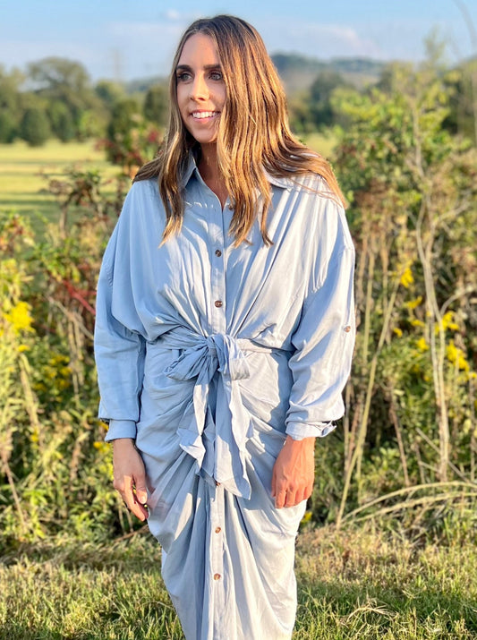 Tenille Button Down Shirt Dress with Tie
