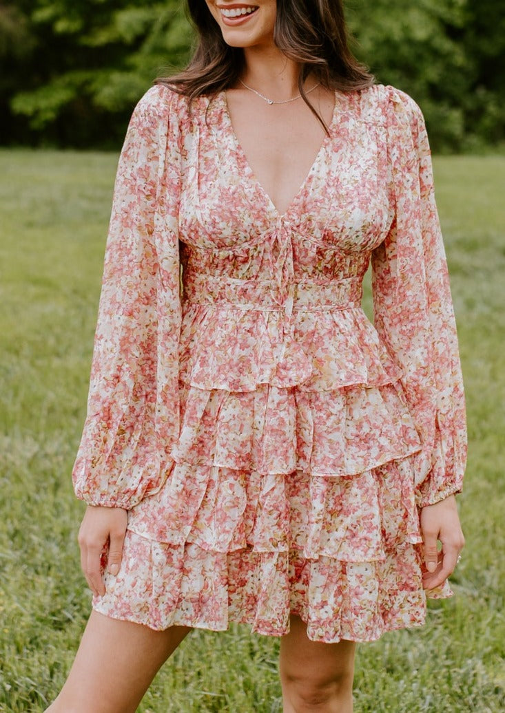 Harper Pink Flower Long Sleeve Mini Dress