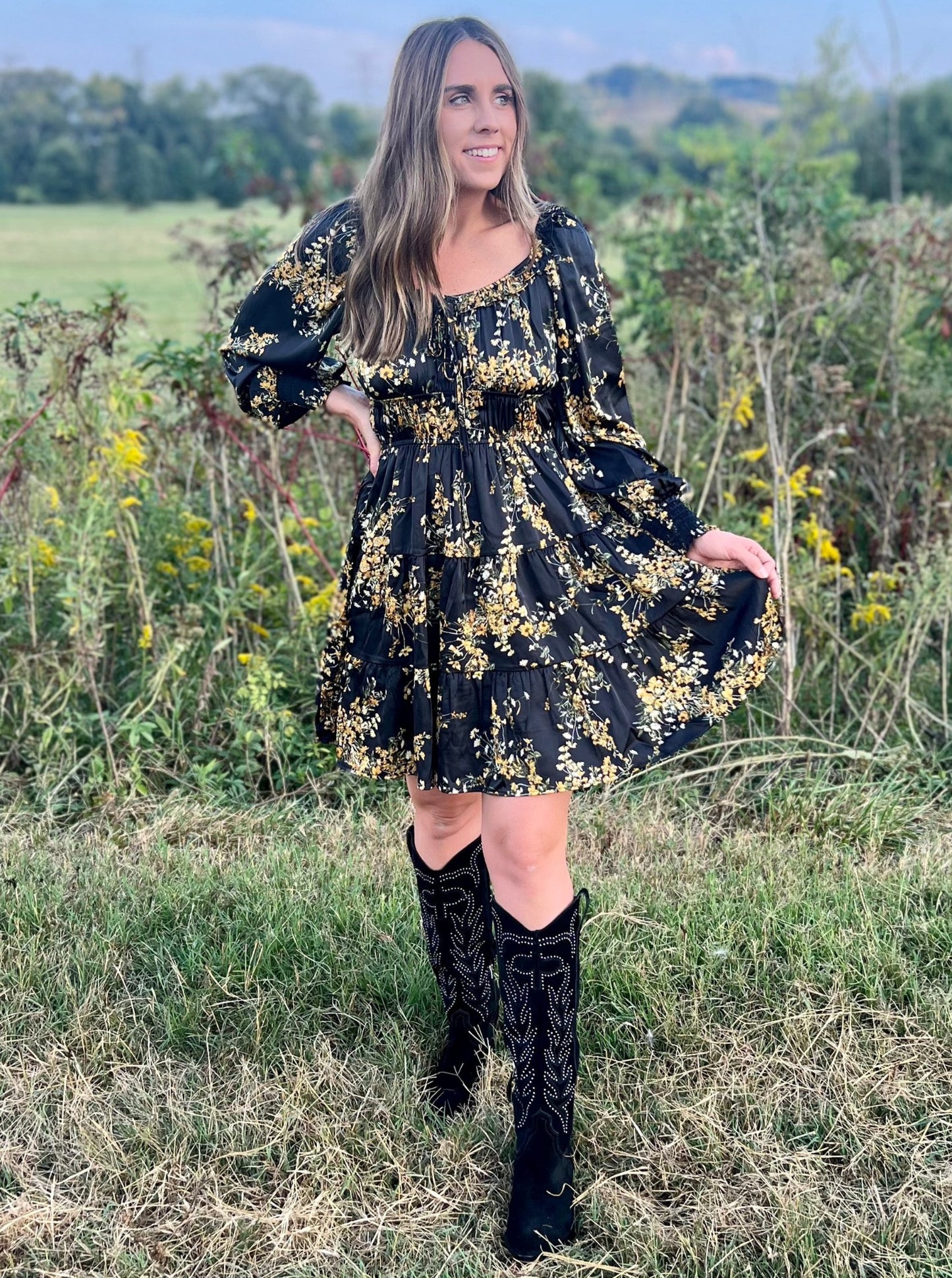 Krista Black Floral Mini Dress