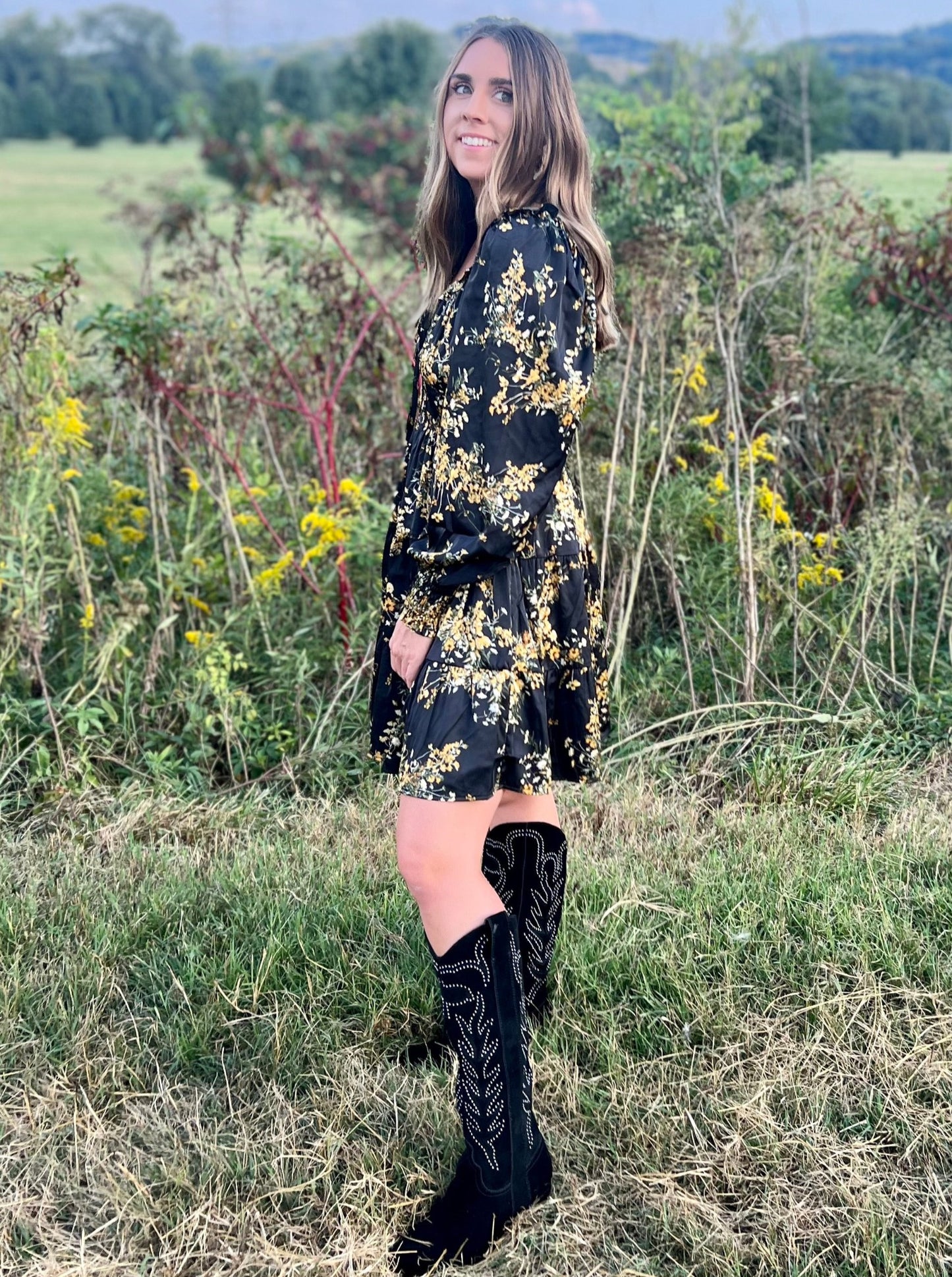 Krista Black Floral Mini Dress