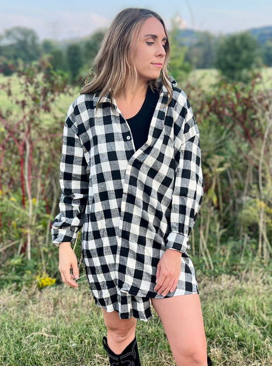 Kendall Black/Taupe Plaid Shirt Dress