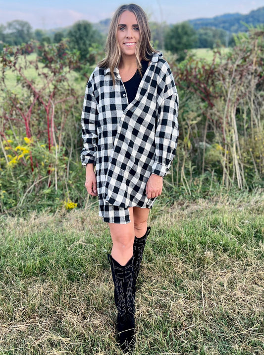 Kendall Black/Taupe Plaid Shirt Dress