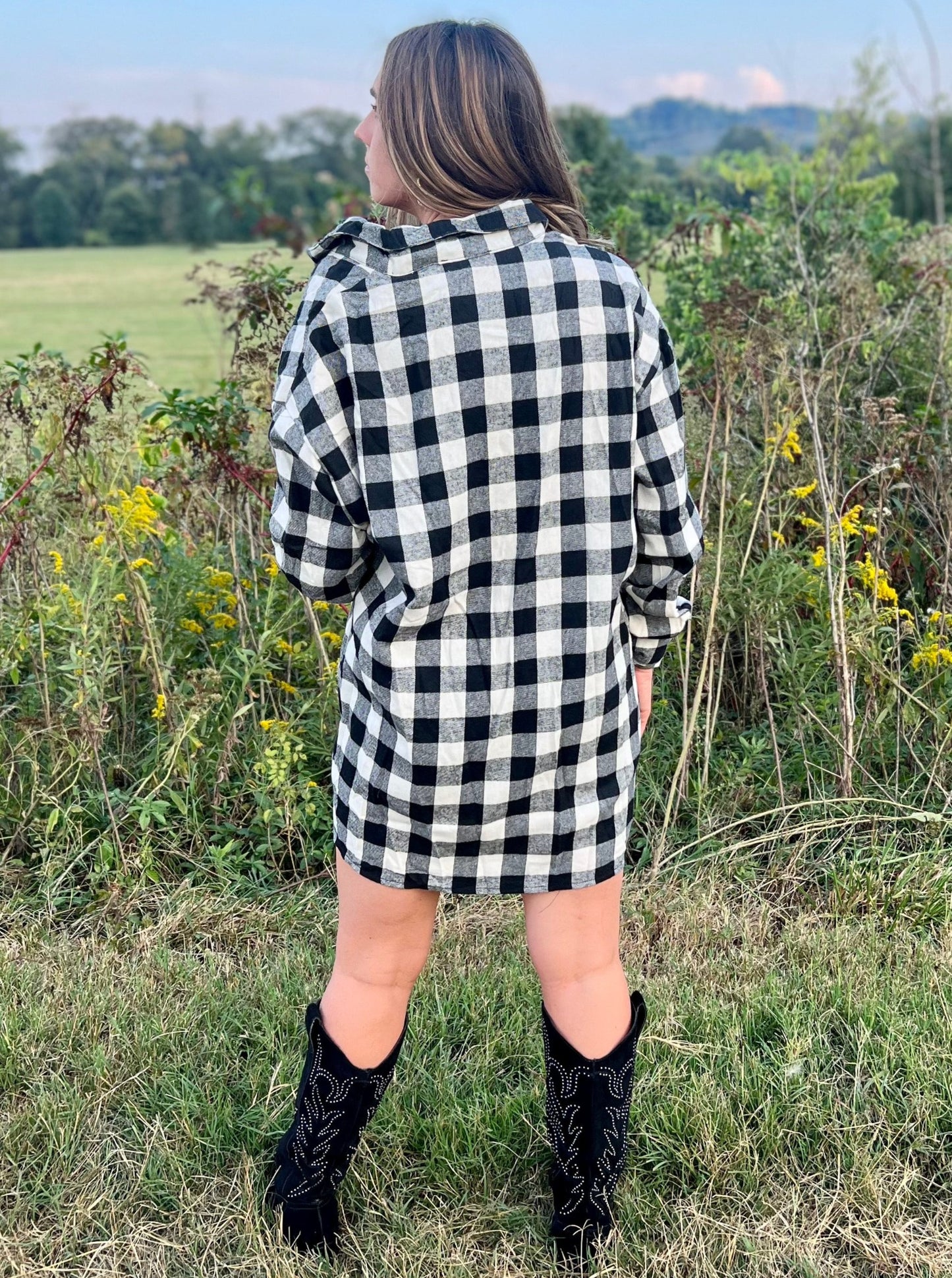 Kendall Black/Taupe Plaid Shirt Dress